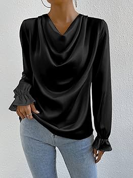 Amazon.com: EFJONE Summer Blouses for Women Black Cowl Neck